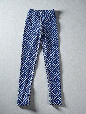 LELAND GAL Blue White Patterned Active Tights Leggings Size Medium